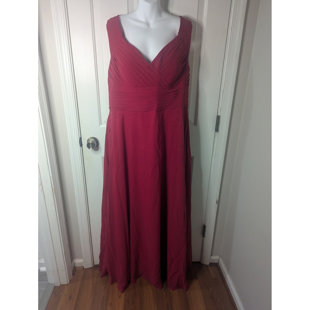 Ants Bridal Deep Red Chiffon Formal Gown Lace Up Corset Back Maxi Dress 18W T841